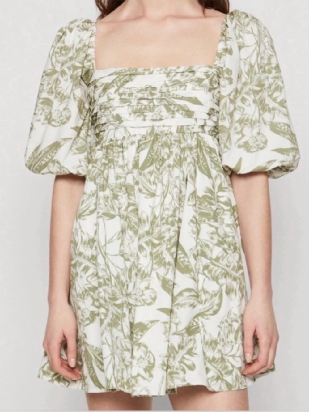 Abercrombie & Fitch Emerson Mini Poplin Dress White Green Floral S